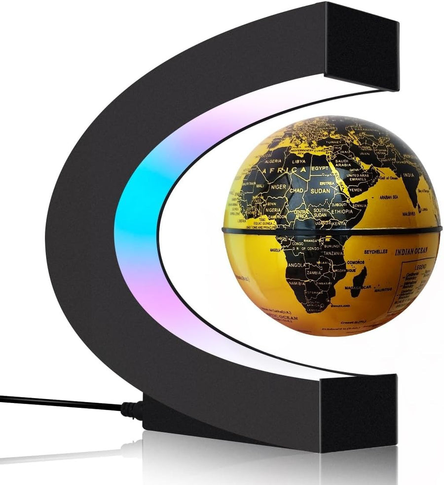 Magnetic Levitating Globe Golden LED Floating Desk Tech Gadget Lamp