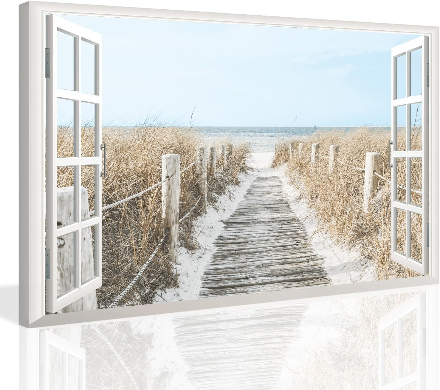3D Beach Window Canvas Wall Art 39x59cm Coastal Ocean