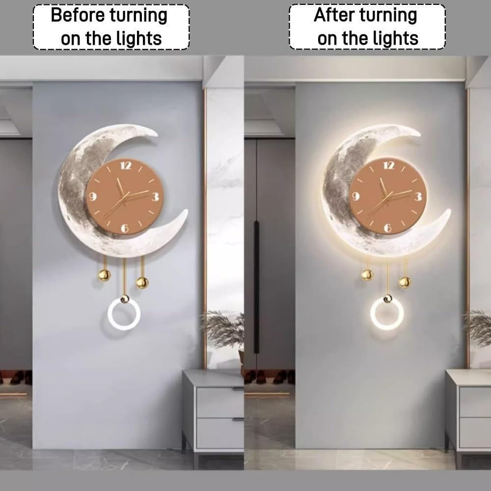 Modern LED Moon Wall Clock 80cm Artistic Light Sculpture Acrylic Home Decor