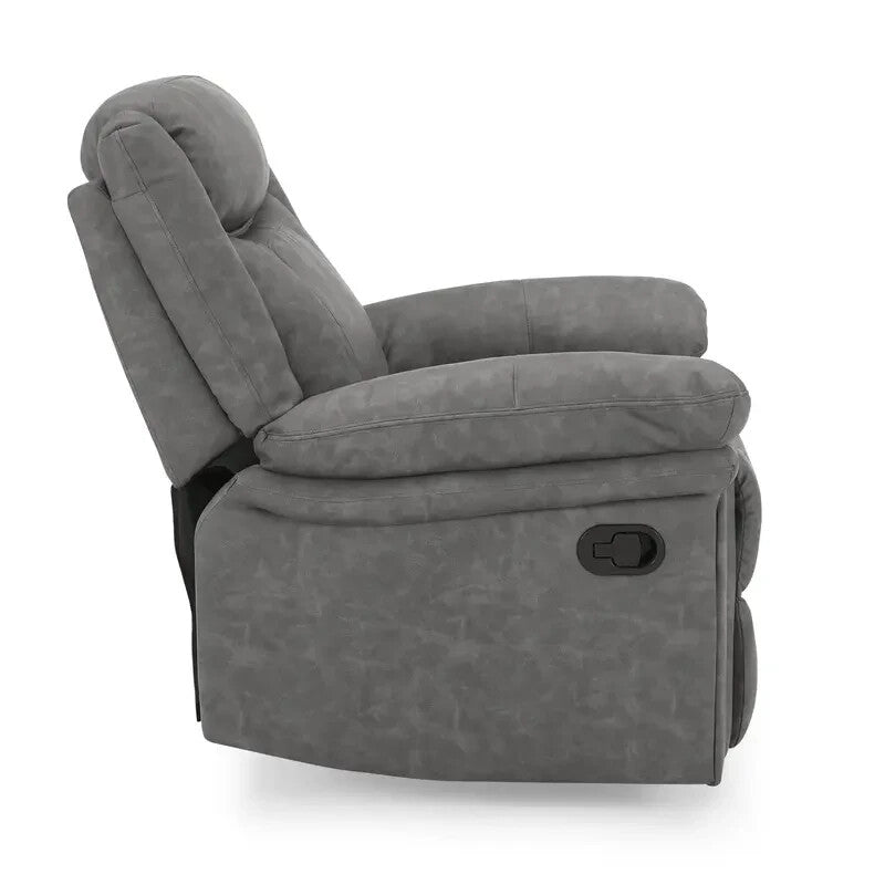 2 Seater Manual Recliner Sofa Grey Faux Leather Padded Lounge Couch