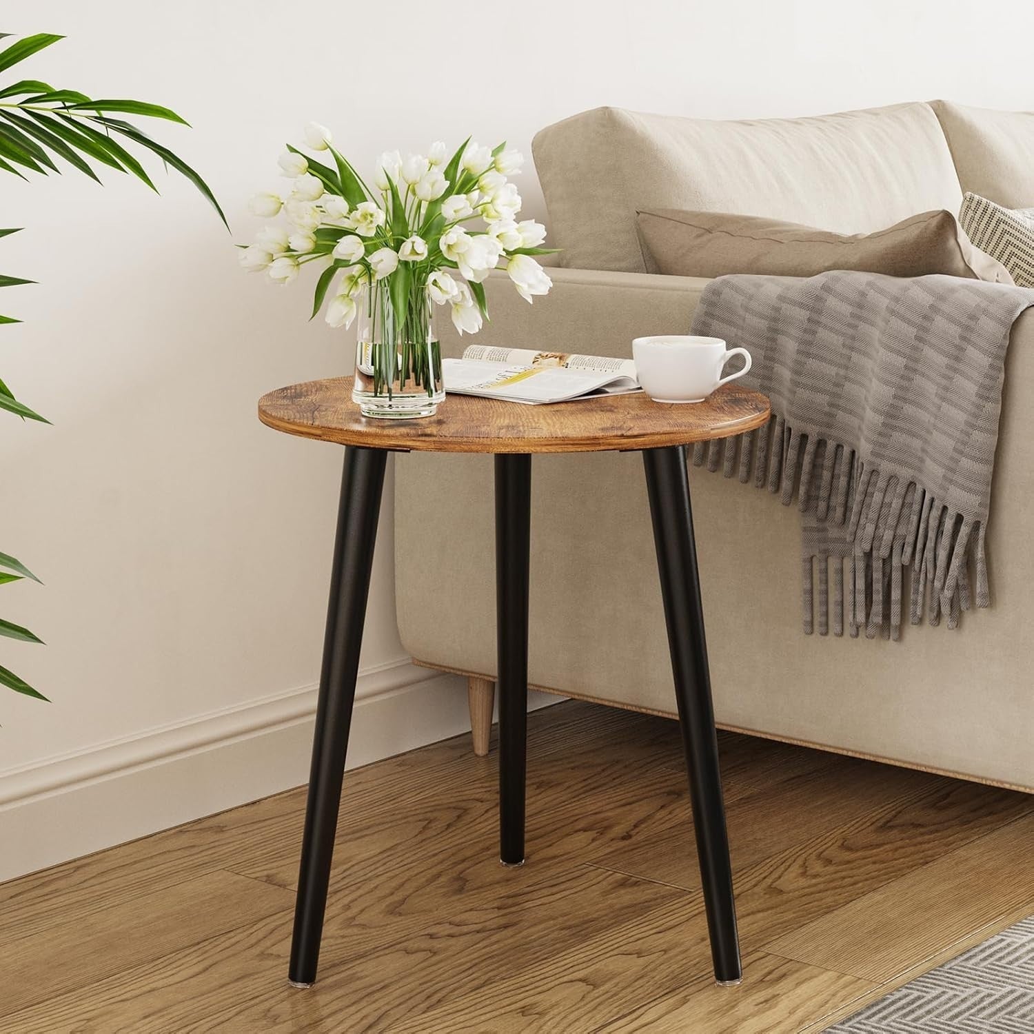 Round Side Table for Living Room & Bedroom – 42x51cm Small Coffee Table