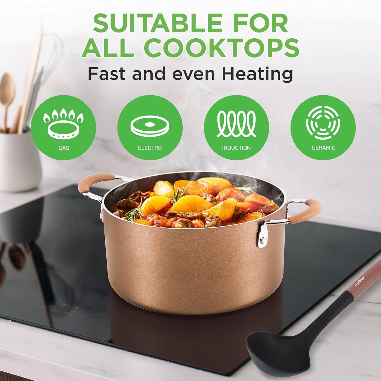 20pcs Gold Non Stick Cookware & Bakeware Set Induction Safe Pots Pans with Lids