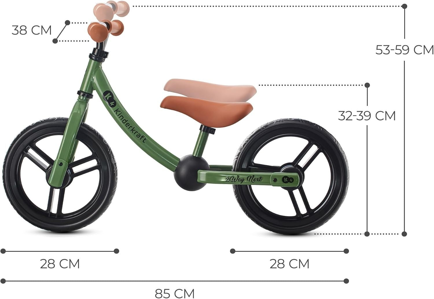 Kids Balance Bike 12in No Pedal Bicycle Adjustable Seat Bell Green