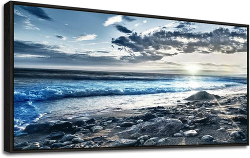 Large Framed Canvas Wall Art Ocean Beach Seascape Living Room Decor