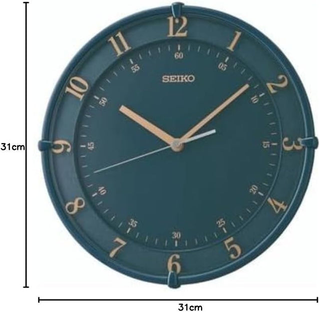 Silent Grey Wall Clock 31cm Modern Battery Gold Numerals Home Office Decor