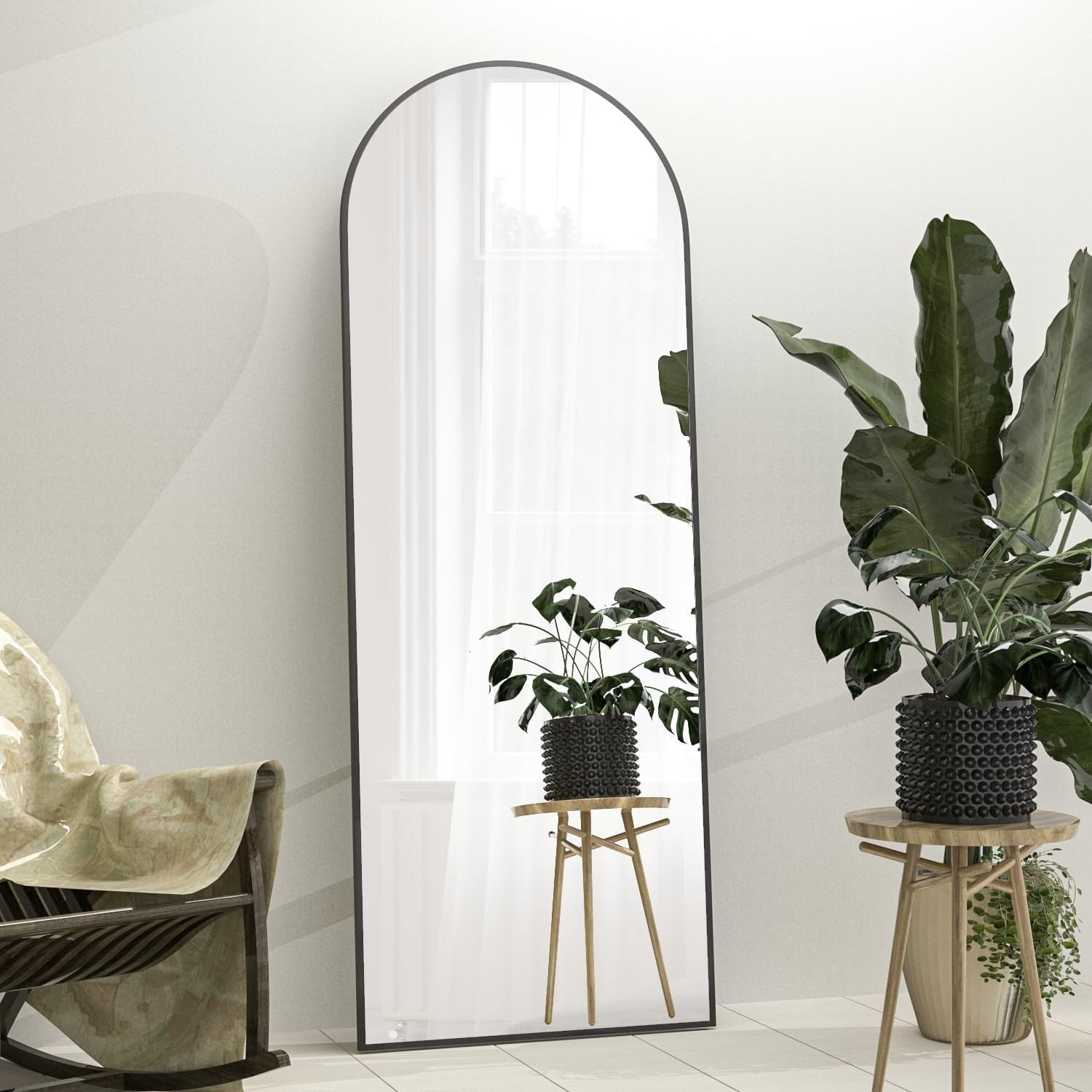 Arch Full Length Mirror 162x53cm Black Wall Leaning Floor Standing Modern