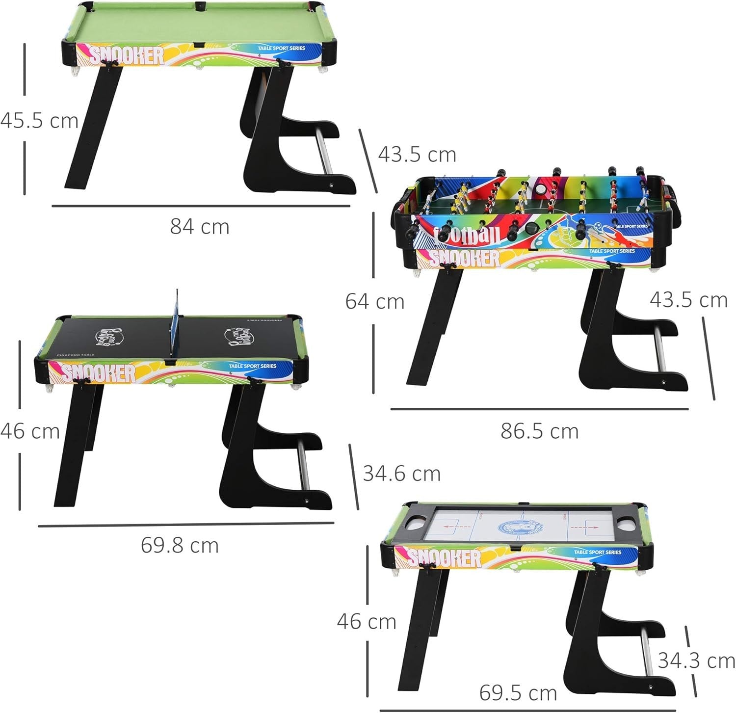 4 in 1 Folding Multi Game Table Kids Pool Foosball Hockey Tennis