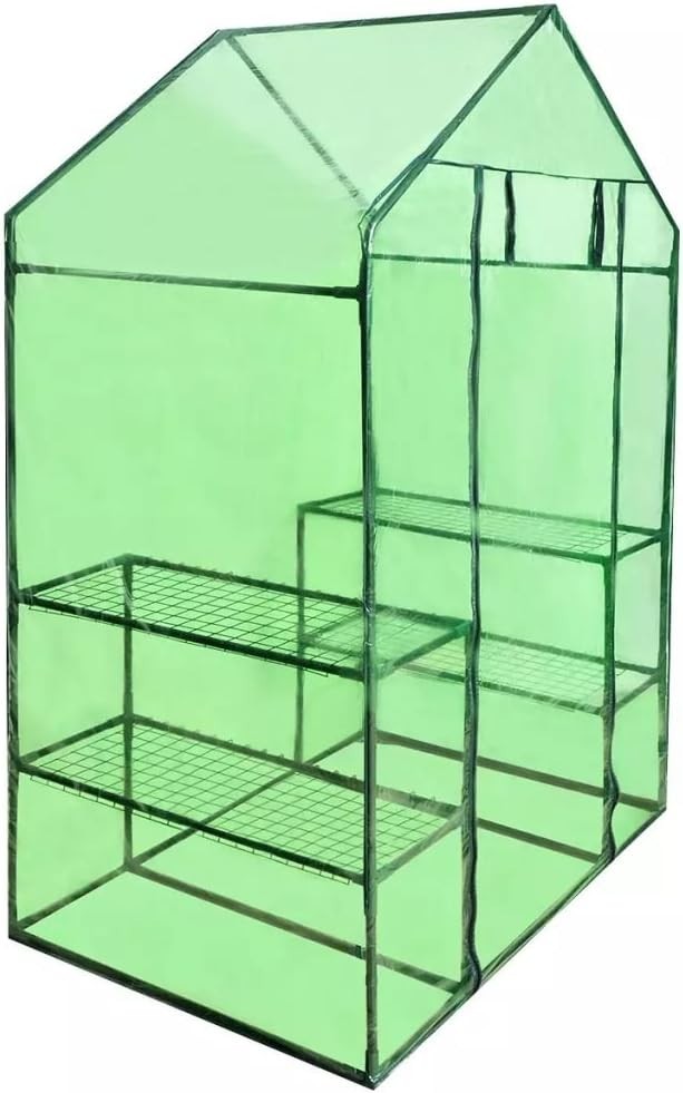 Large Walk-In Greenhouse with 4 Shelves Aluminium Frame UV Frost Resistant Cover