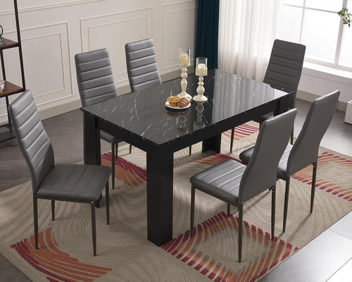 Black Marble Dining Table Set 6 Chairs | Modern Rectangular 140x80 cm