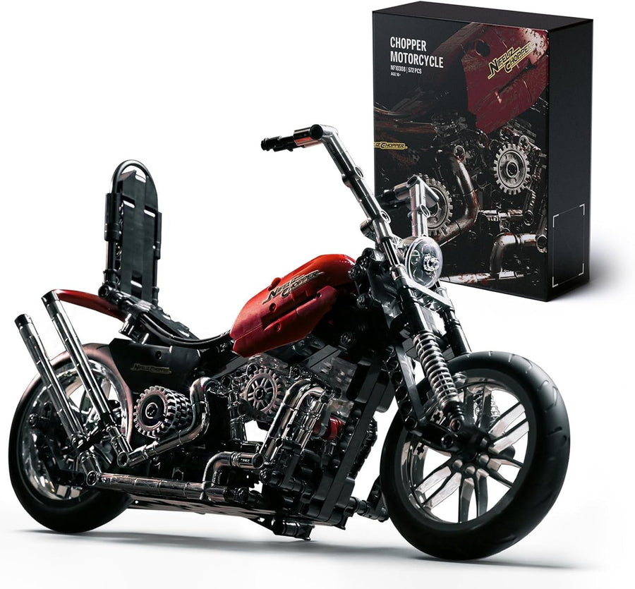 Classic Vintage Motorcycle Model Kit, Realistic Chopper Display Toy, 572 PCS