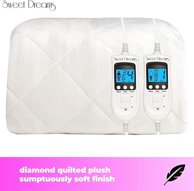 Electric Heated Double Underblanket Dual Control Plush Fitted Washable