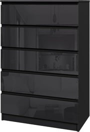High Gloss 5-Drawer Wooden Dresser Chest Bedside Storage Organizer Black