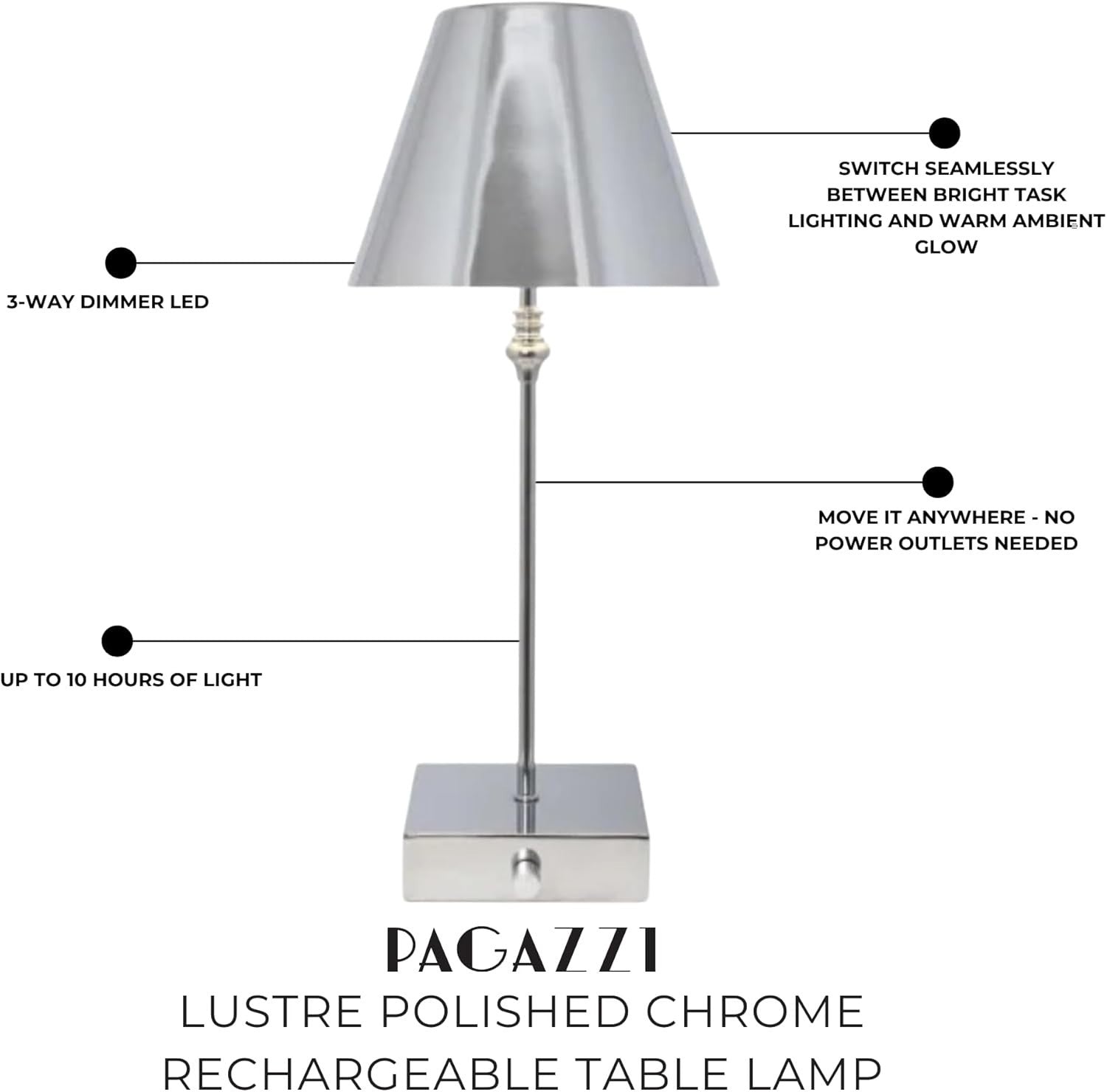 Cordless LED Table Lamp 45cm USB Rechargeable 3-Level Dimmer Warm Light