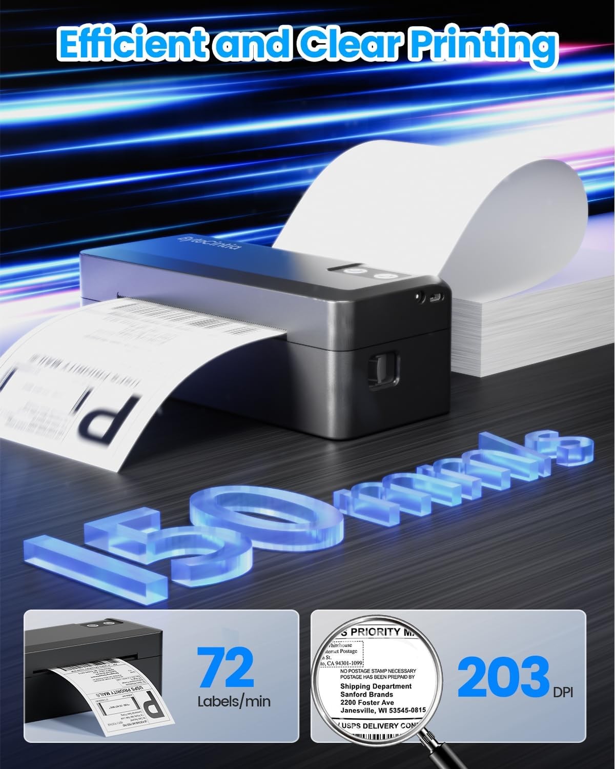 Bluetooth Shipping Label Printer 4x6 Thermal USB Wireless