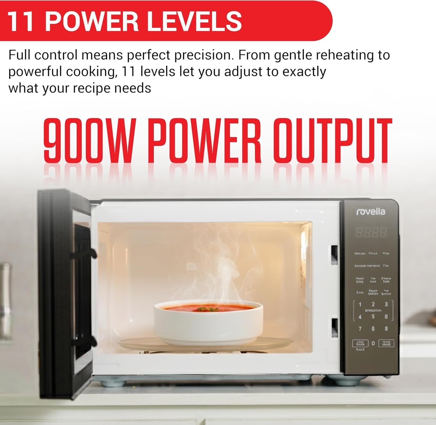 23L Digital Microwave 900W 11 Power Levels Touch Control