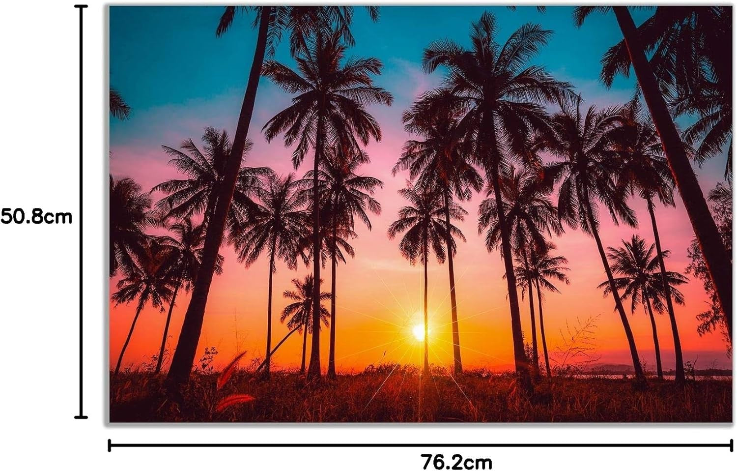 Coconut Palm Trees Sunset Canvas Wall Art Tropical Beach Scene Large 30x20