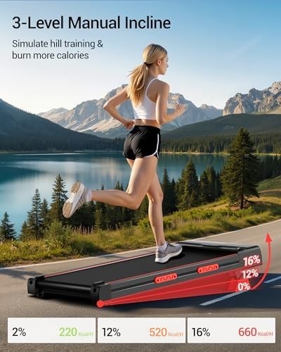 Under Desk Treadmill 16% Incline Compact Walking Pad Home Office Gym