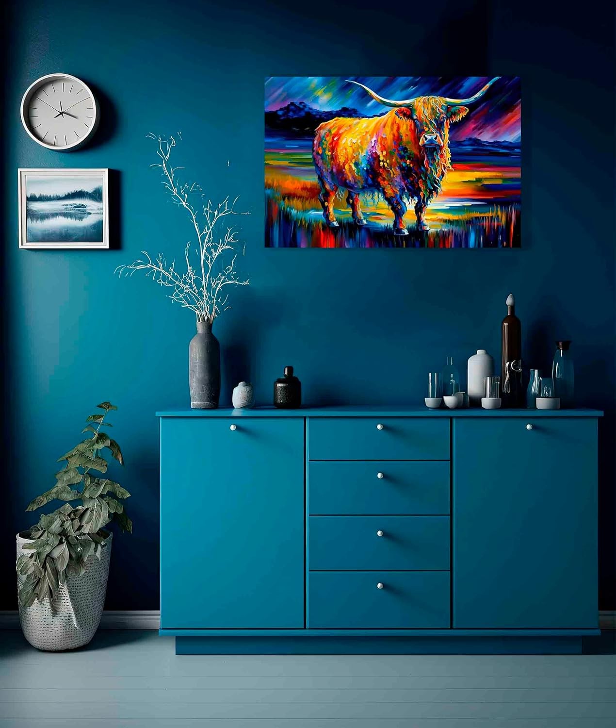 Large Highland Cow Canvas Wall Art Colourful Abstract Farm Animal Print 101x76cm