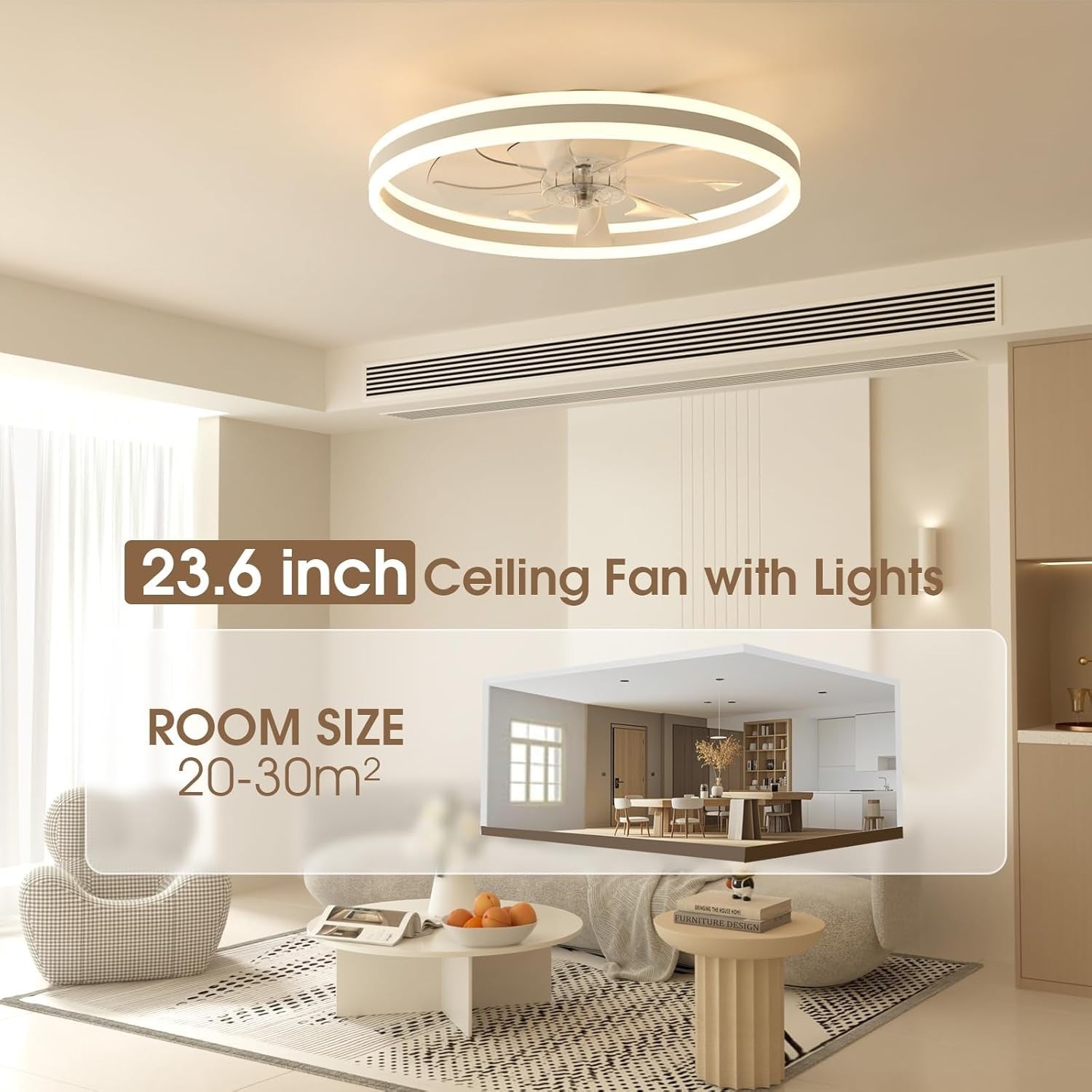 60cm LED Ceiling Fan Light with Remote, 6 Speeds, Quiet, Dimmable, Modern