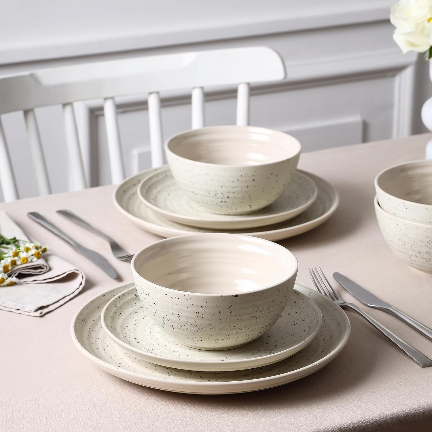 4pc Stoneware Salad Plates White Scratch Resistant Dishwasher Safe