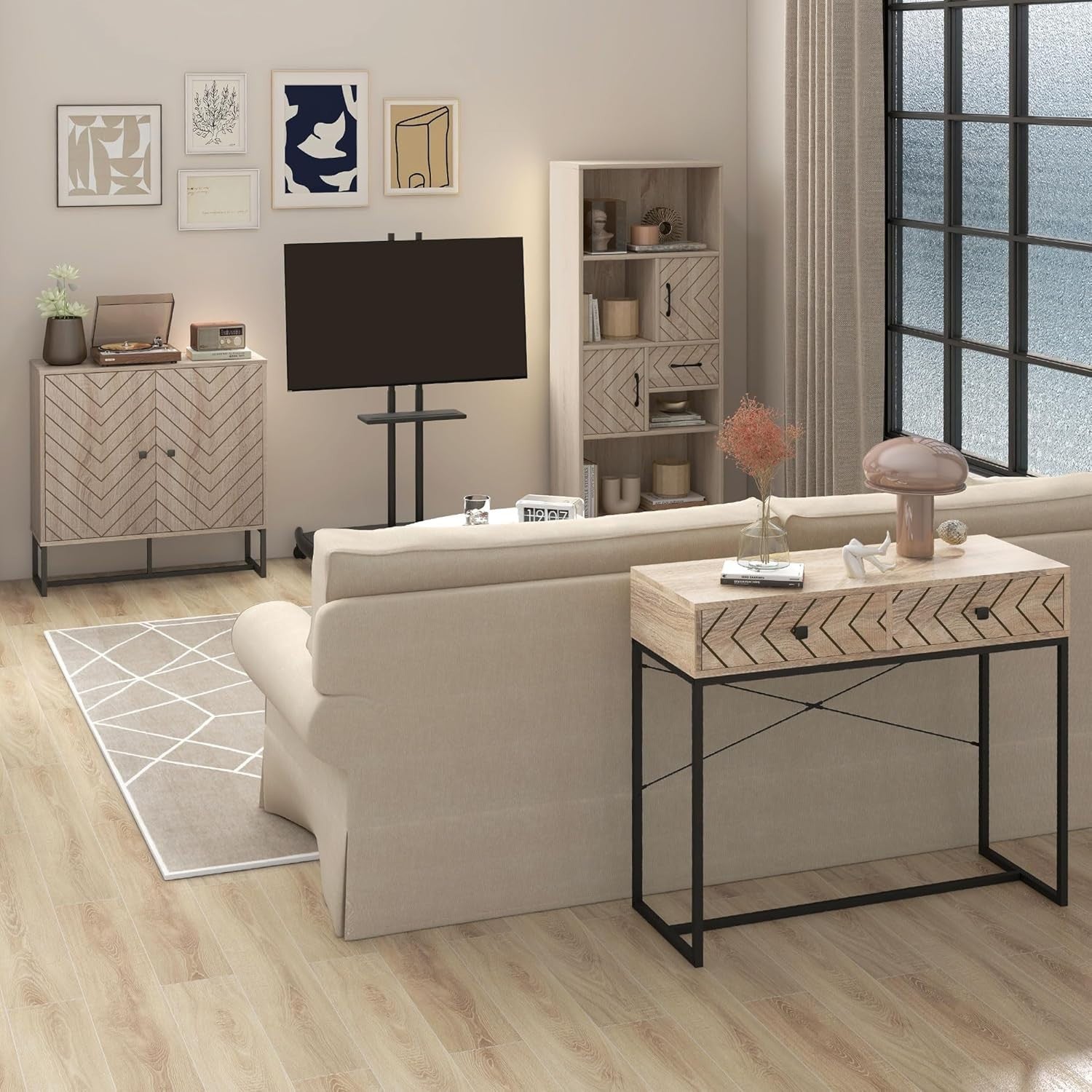 Modern Storage Cabinet with Adjustable Shelf Metal Base 2 Door Sideboard