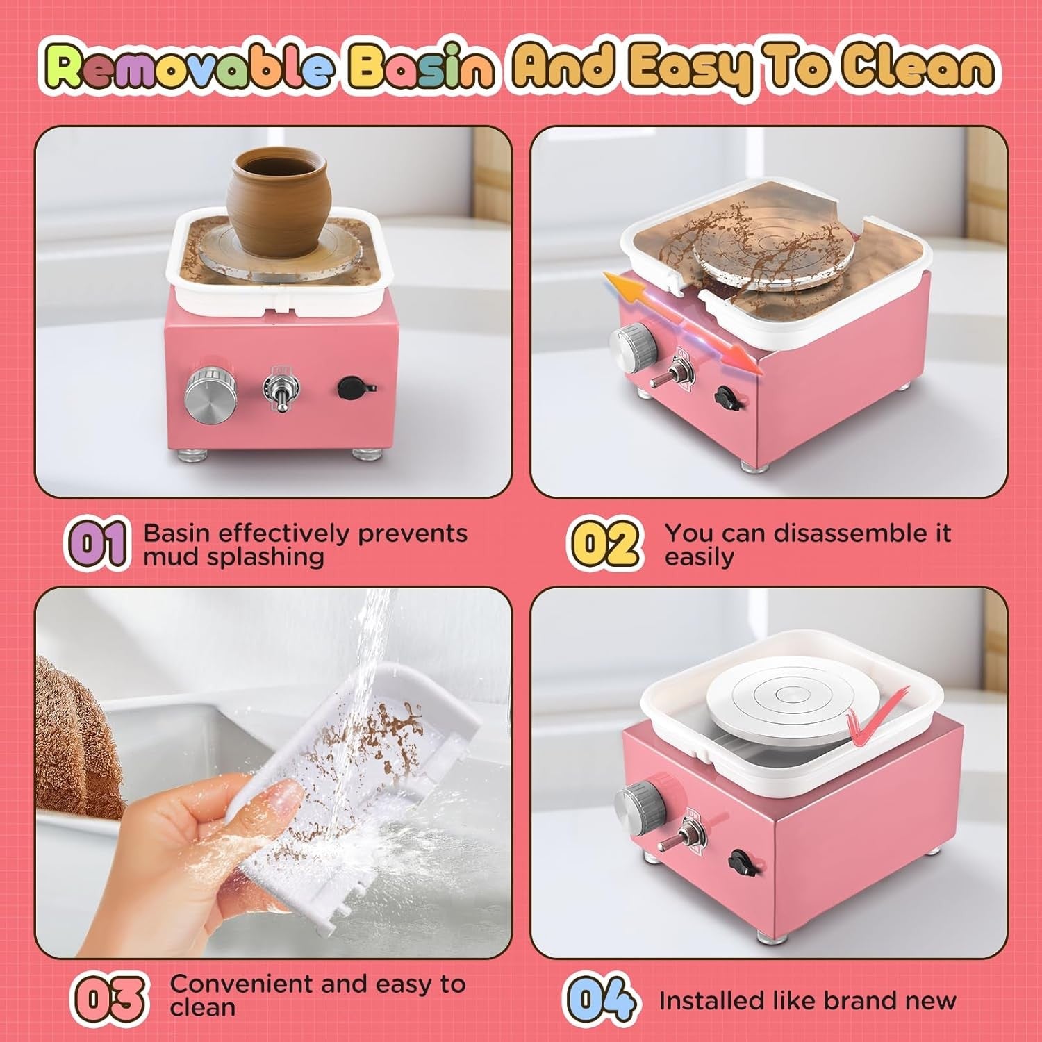 Mini Electric Pottery Wheel Adjustable Speed 2000RPM Kids DIY Ceramic Tool