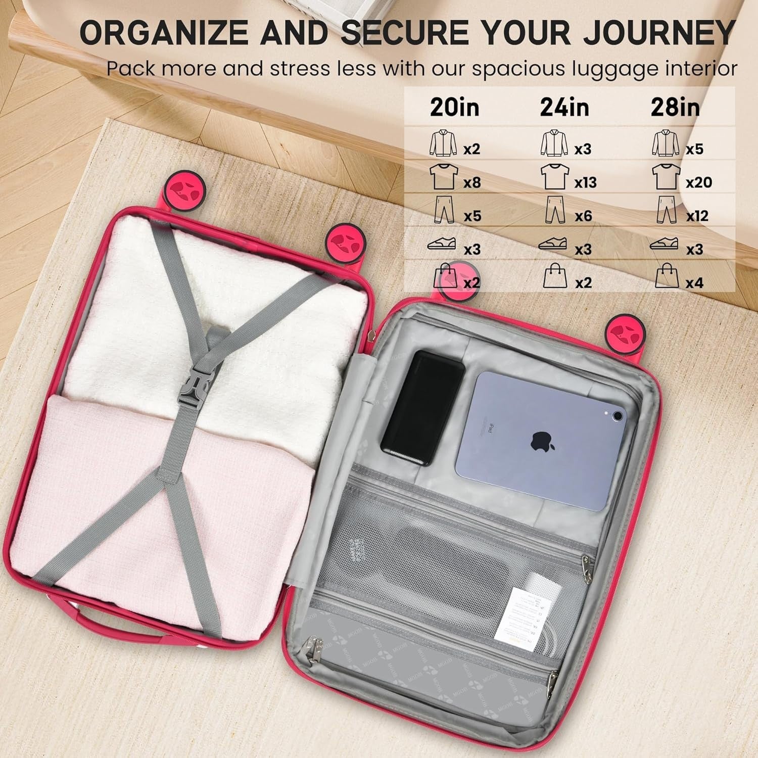 24 Inch Hard Shell Suitcase PP Lightweight 4 Spinner Wheels TSA Lock