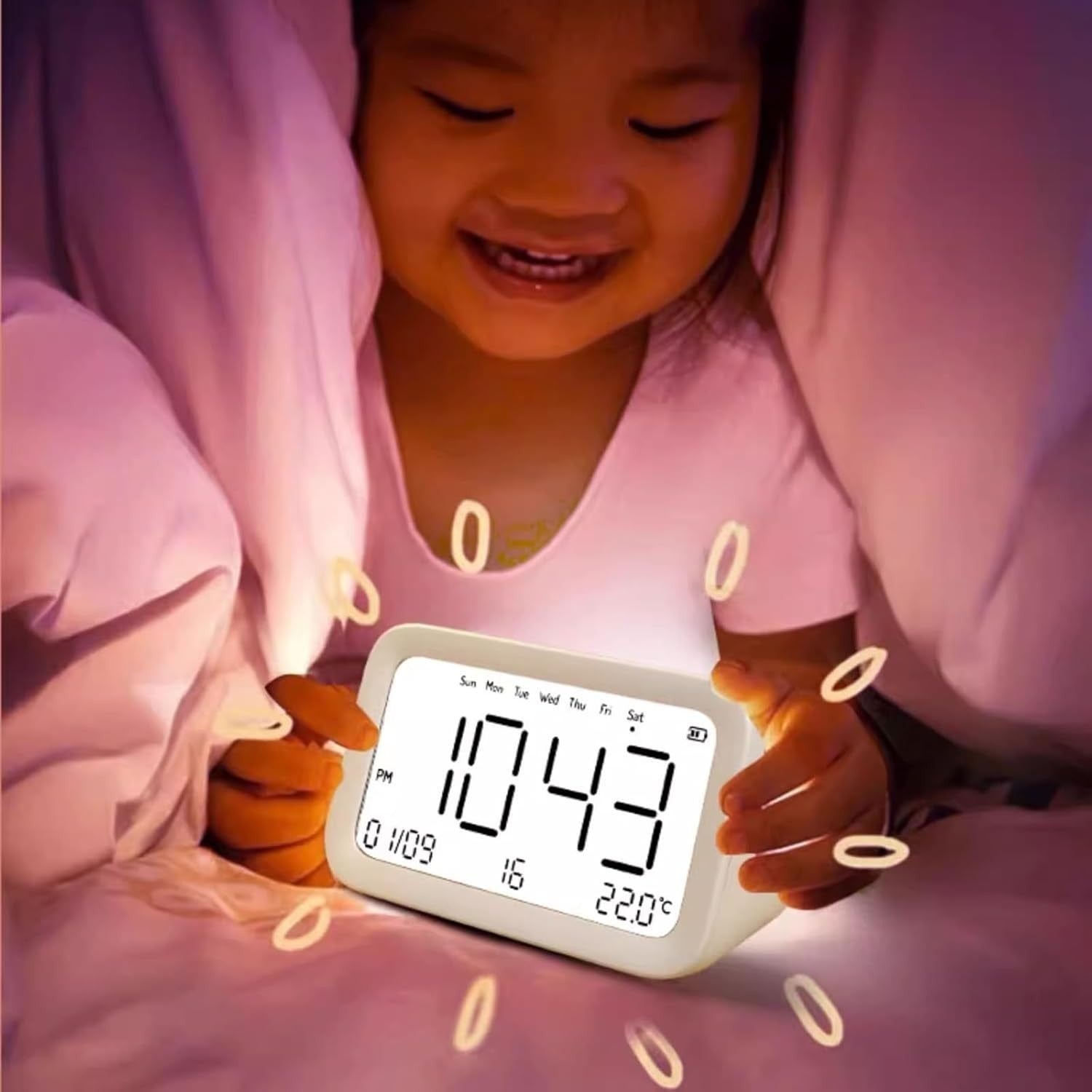 Loud Digital Alarm Clock Night Light USB Rechargeable Bedside Clock