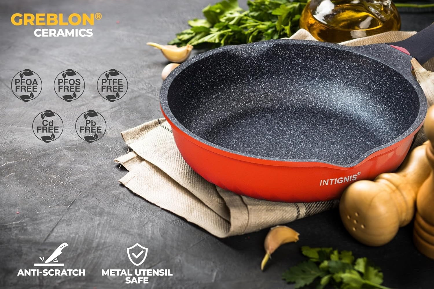 28cm Orang Deep Non Stick Frying Pan with Lid  3in1 Skillet Sauté Pan & Mini Wok