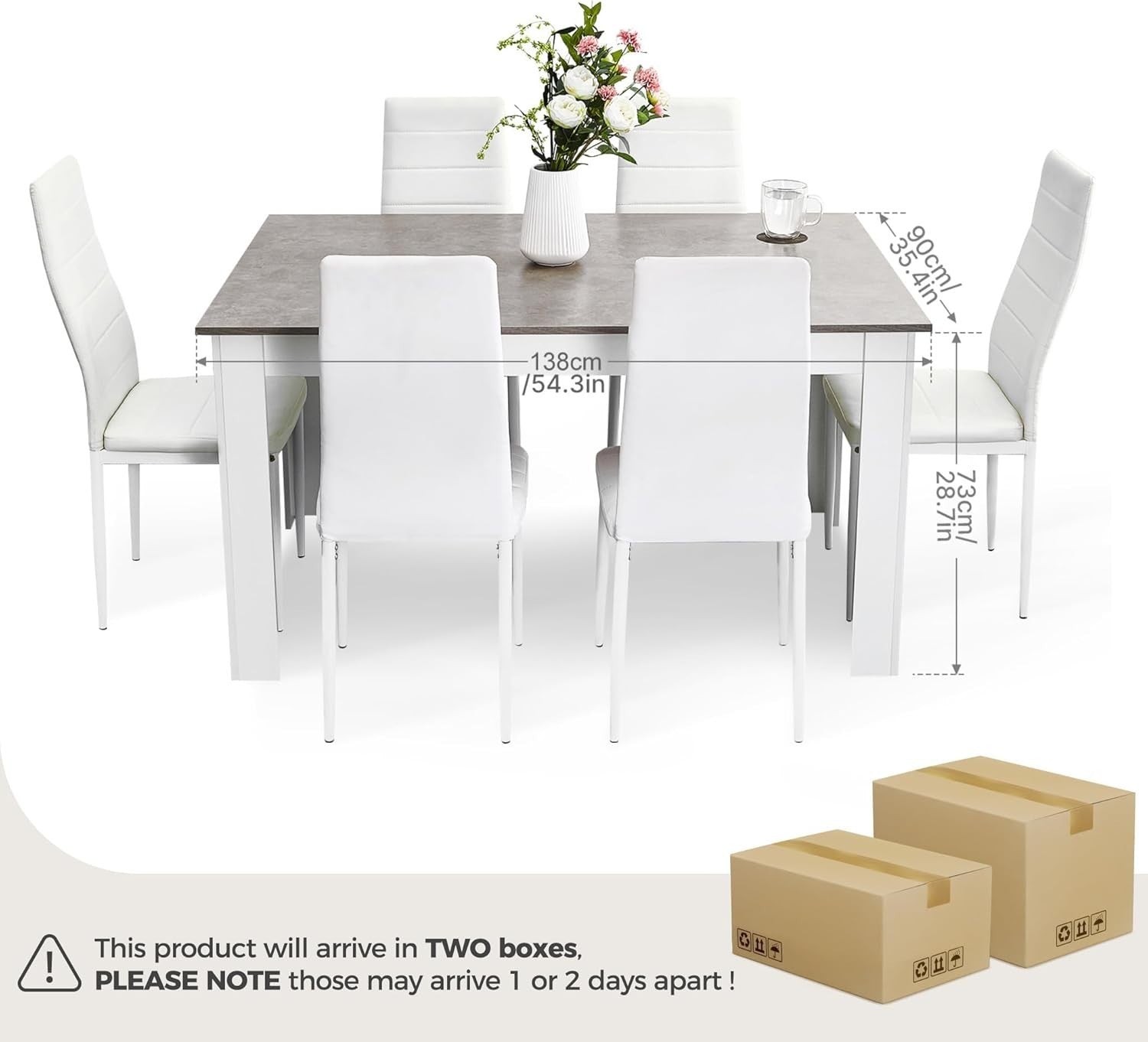Dining Table Set 6 Grey Oak Faux Leather Chairs Modern Kitchen Home