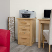 Solid Oak 1 Drawer Filing Cabinet Lockable A4 Home Office