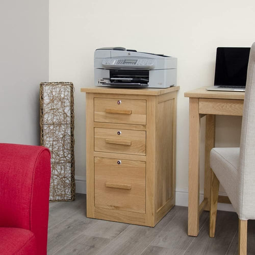 Solid Oak 1 Drawer Filing Cabinet Lockable A4 Home Office