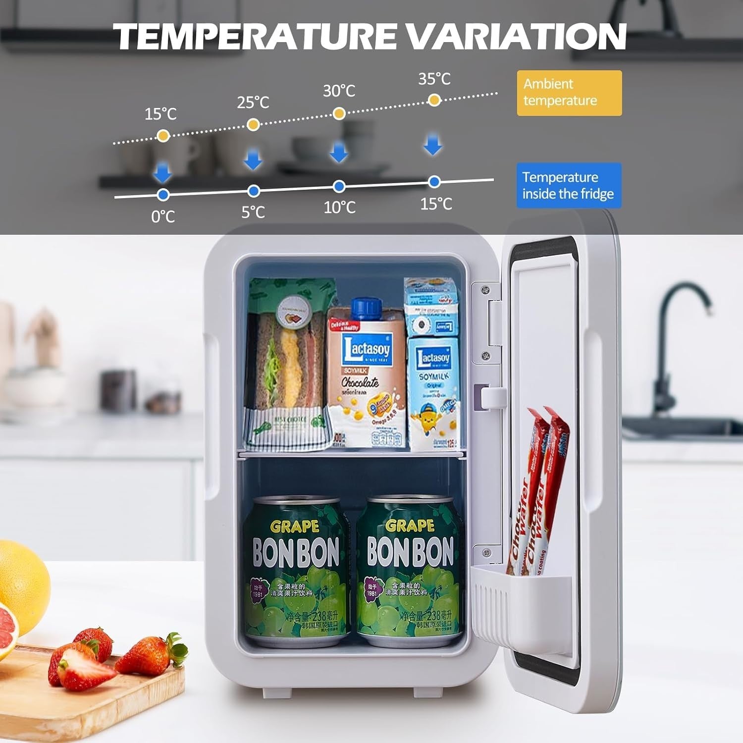 Mini Fridge 6L Portable Cooler & Warmer AC/DC Low Noise Compact White