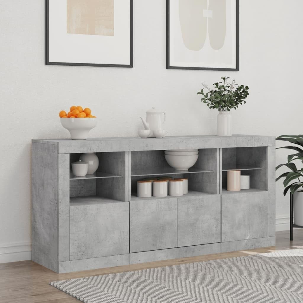Concrete Grey Sideboard with RGB LED Lights, Storage & Modern Living Room