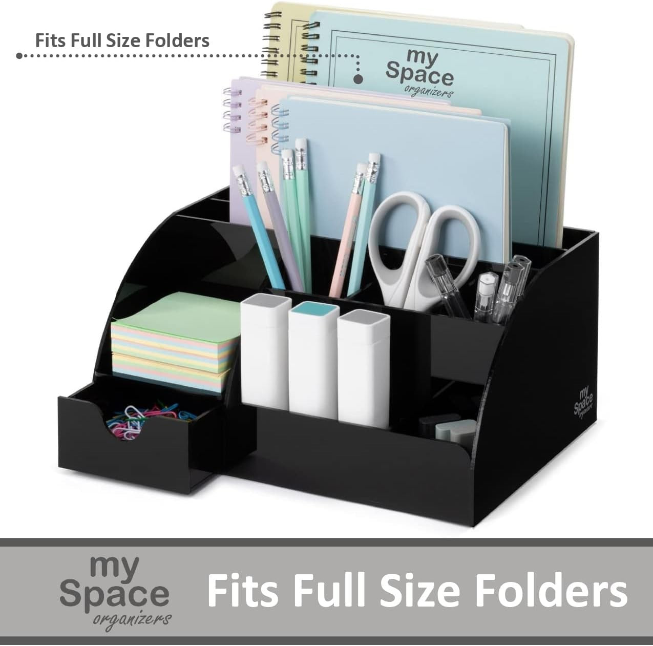 Acrylic Desk Organizer with Drawer, 9 Compartments for Office Supplies Black