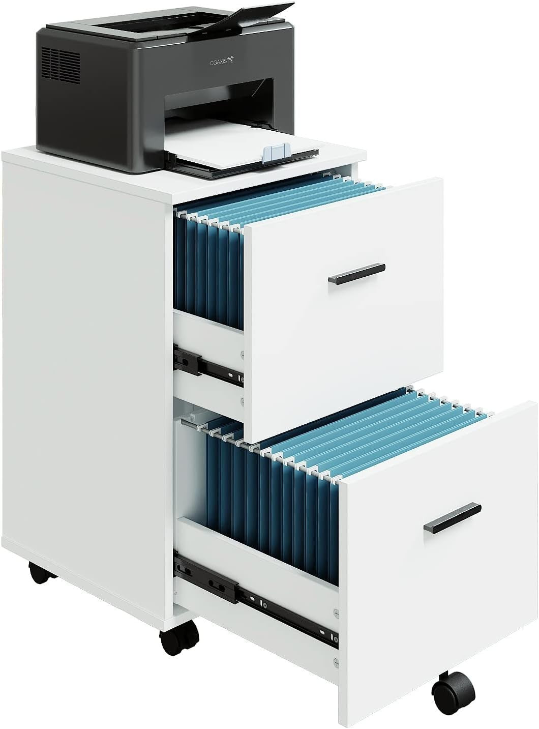 White 2 Drawer Mobile Filing Cabinet Wooden Office Storage on Wheels Home Office