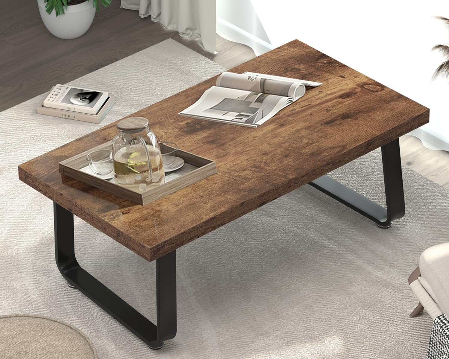 Rustic Brown Industrial Coffee Table 120x60x46.5cm, Metal Frame, Durable