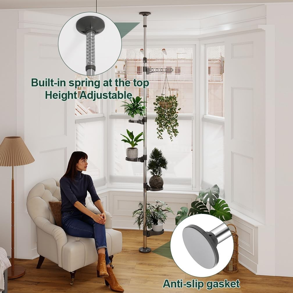 5 Tier Adjustable Indoor Plant Stand Floor to Ceiling Tension Pole Rack Space Sa