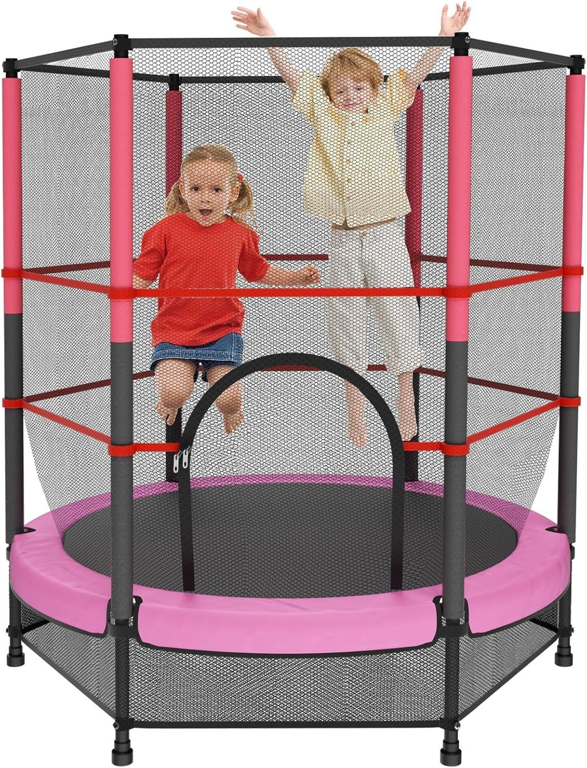Pink Kids Trampoline 140cm Safety Net Indoor Outdoor Ages 3–10