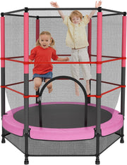 Pink Kids Trampoline 140cm Safety Net Indoor Outdoor Ages 3–10