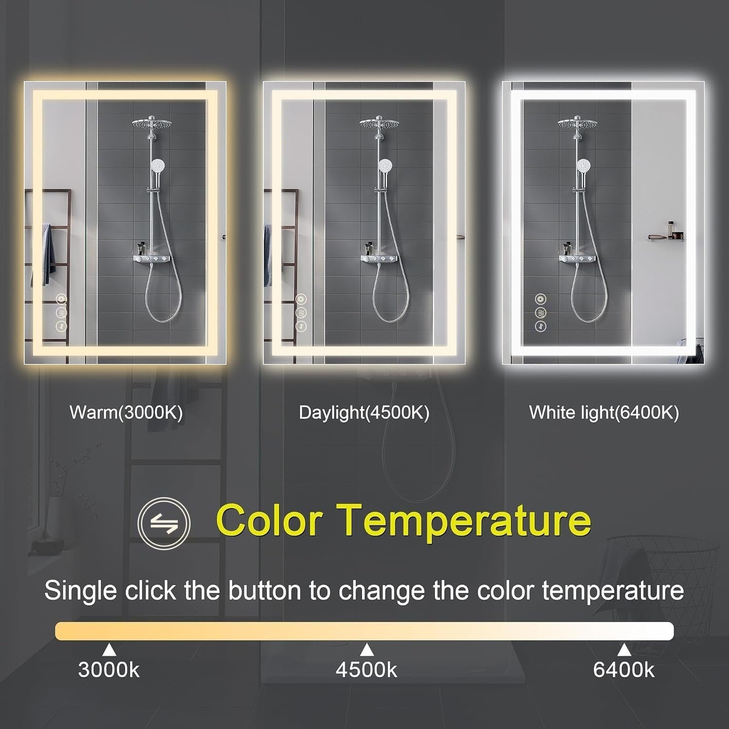 LED Bathroom Mirror 50x70cm Wall Mount Dimmable Light Demister IP44