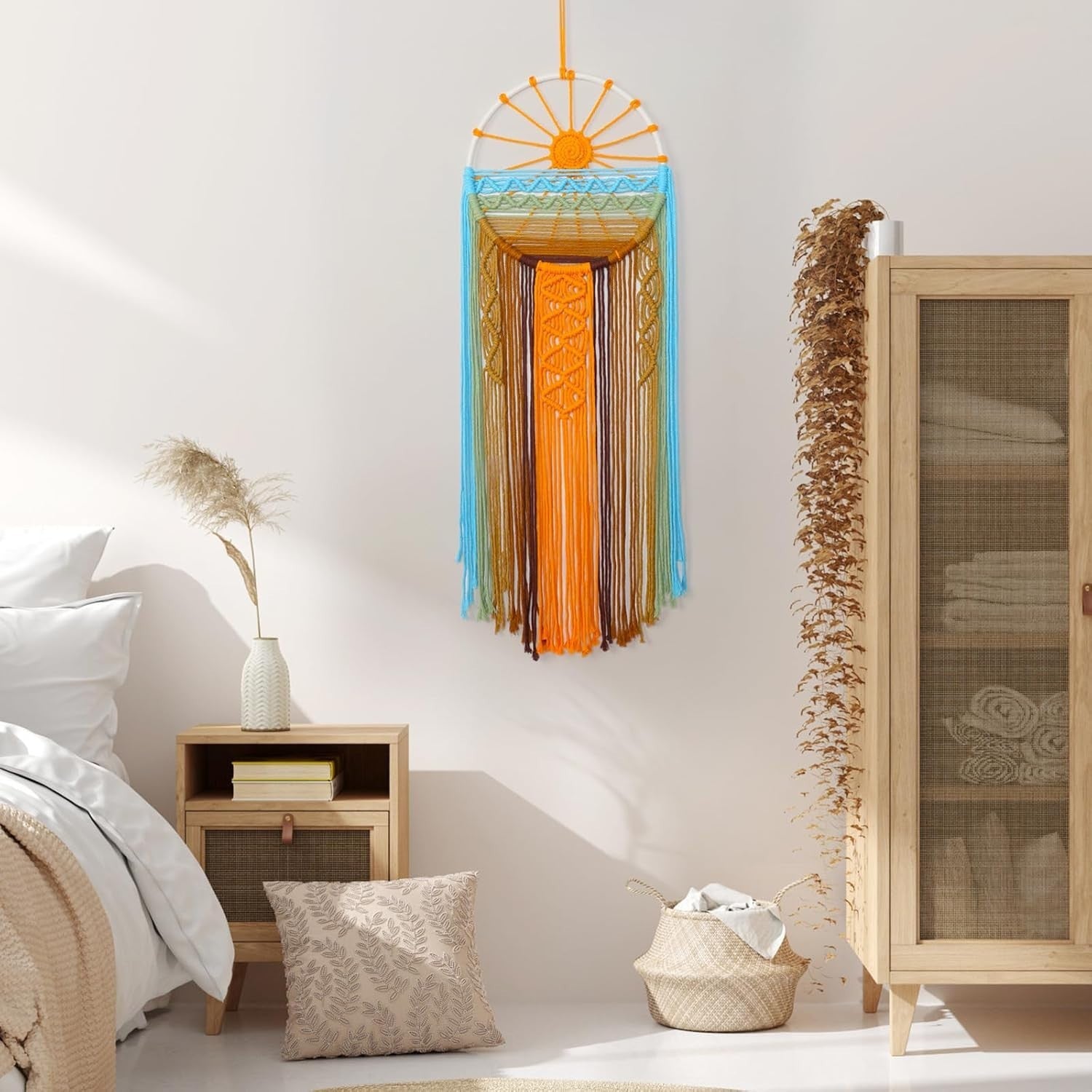 Sunset Macrame Wall Hanging Boho Tapestry 29.5x9.9in