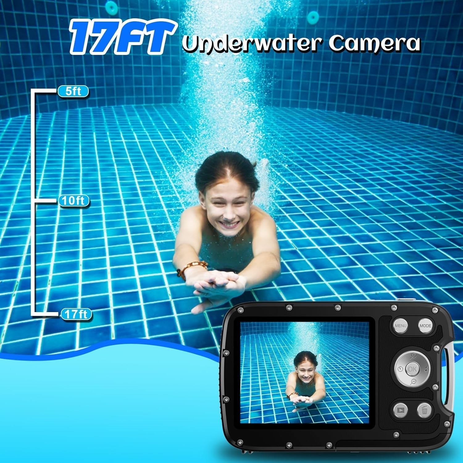 4K Waterproof Camera 48MP Dual Screen Snorkeling Camera 32GB