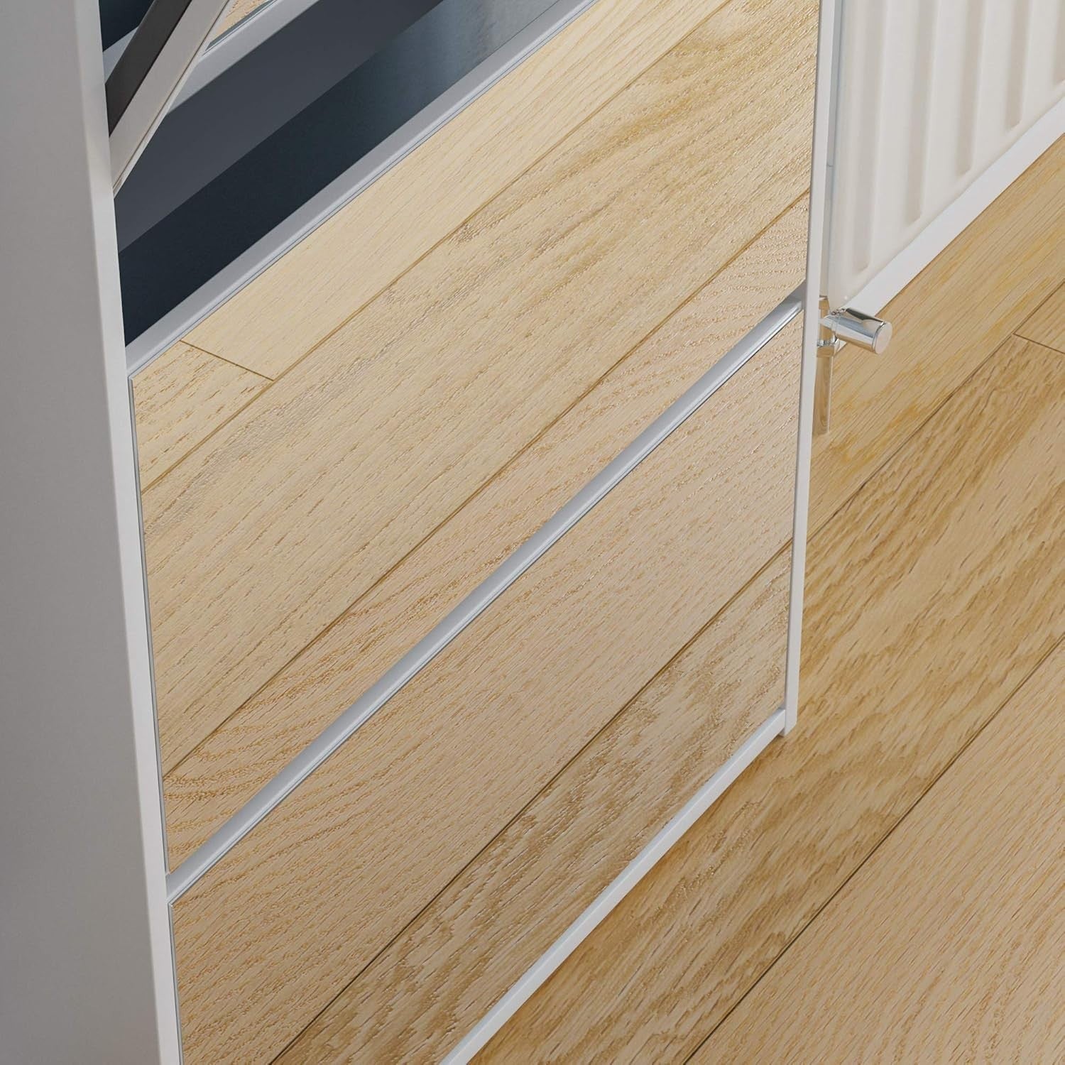 Mirrored 3-Drawer Shoe Cabinet Hallway Storage Unit 62x16.5x100cm White