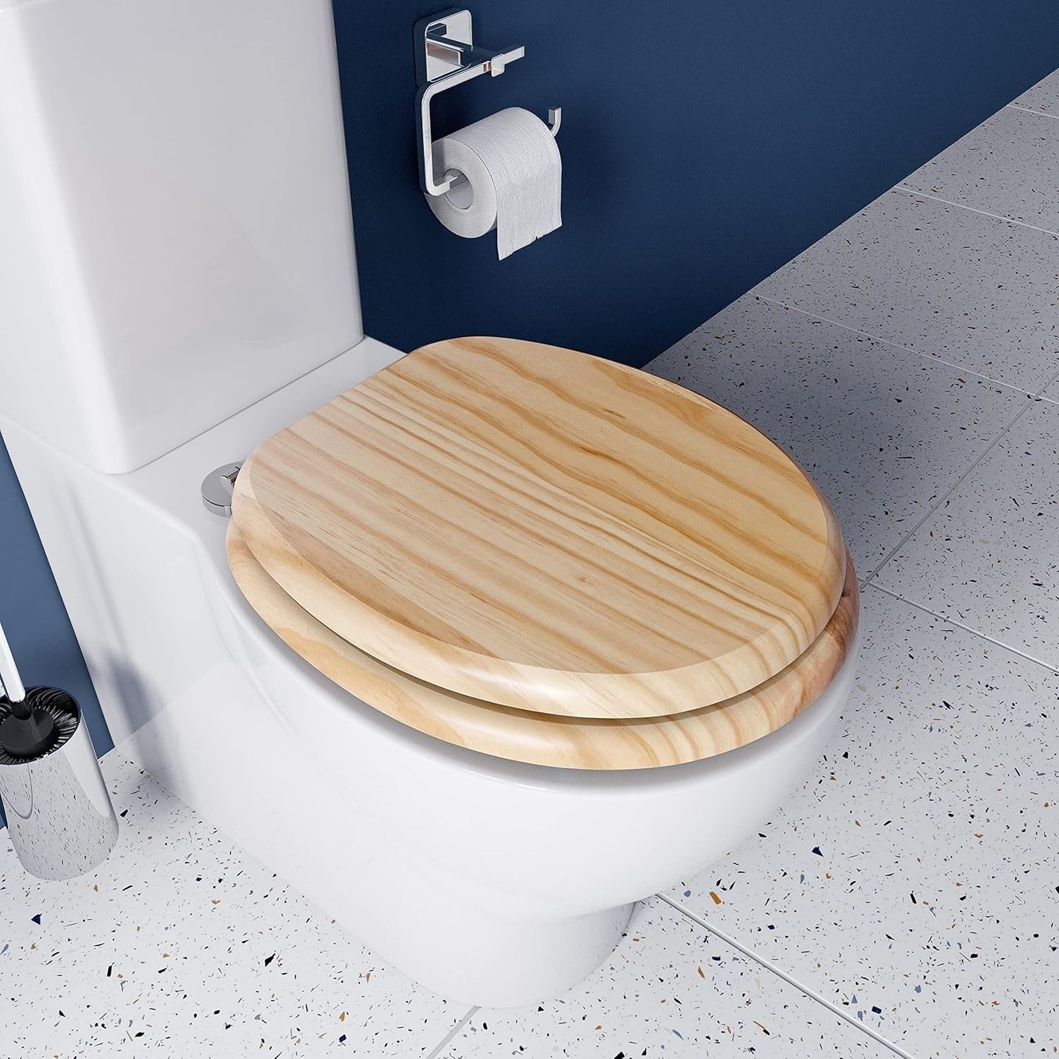 Blonded Pine Wooden Toilet Seat Flexi-Fix Adjustable Hinges Antibacterial