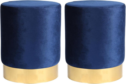 Blue Velvet Round Pouffe Footstool Modern Accent Seat Small 29x36cm