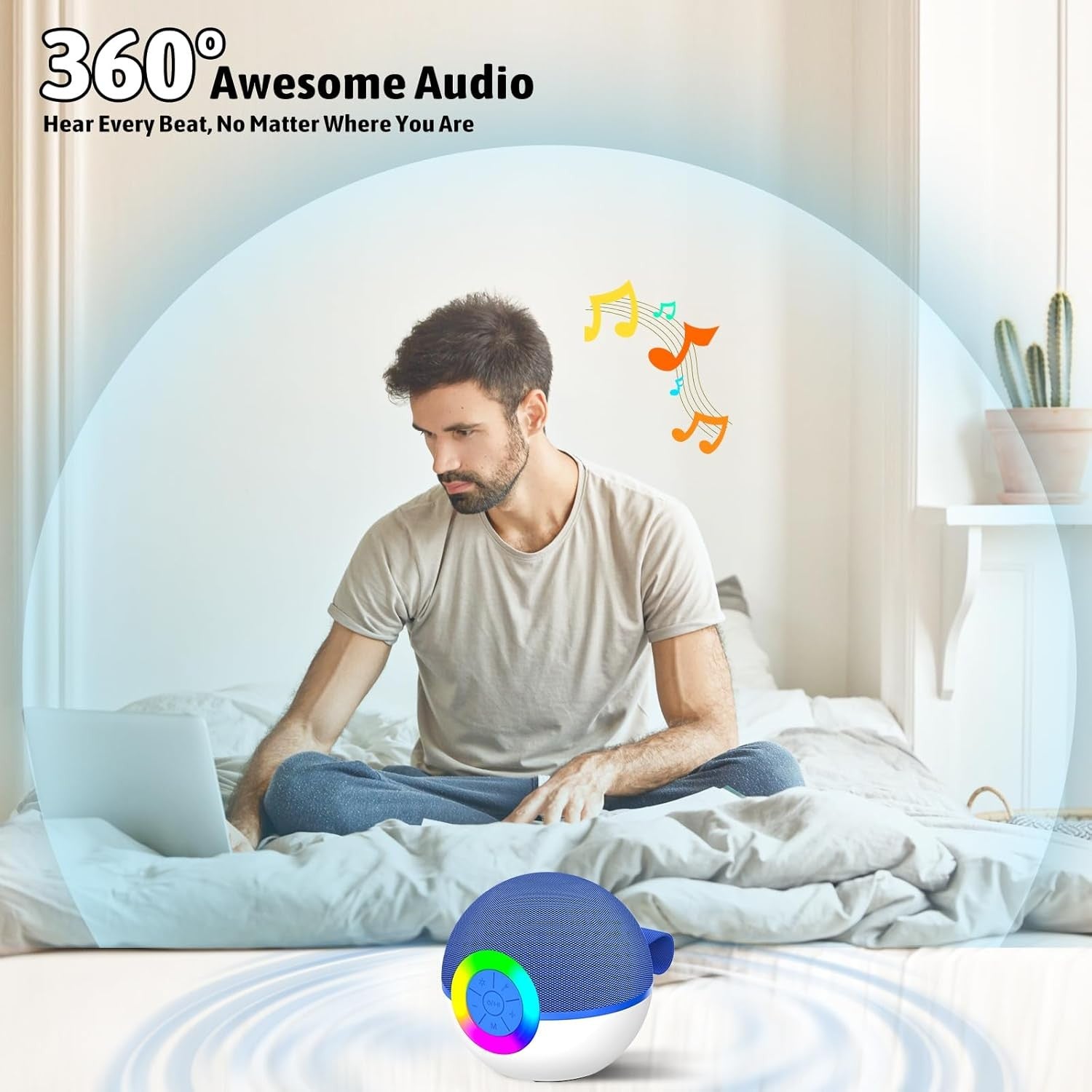 Blue Mini Karaoke Machine 1 Wireless Mic LED Voice Changer