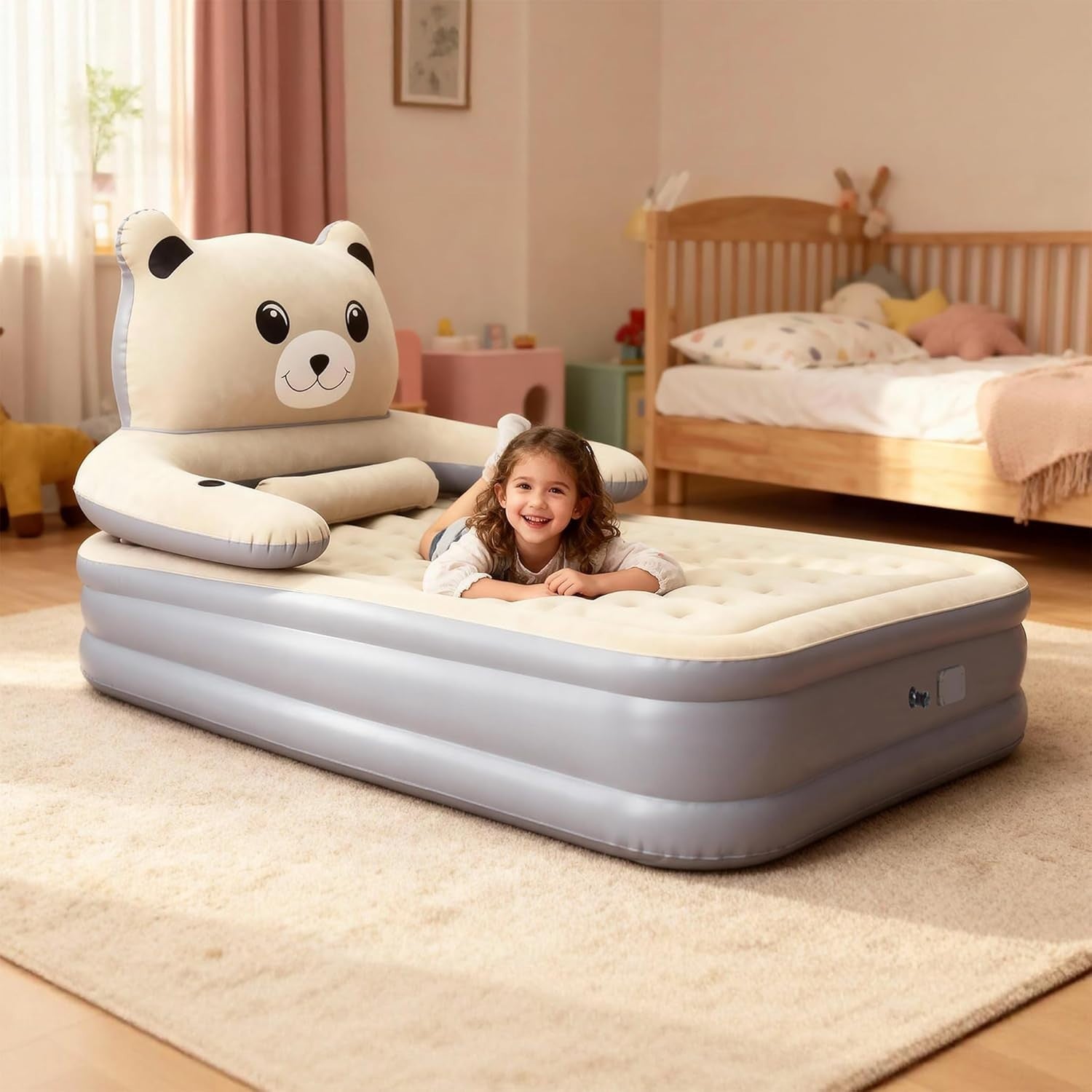 Double Inflatable Air Mattress with Electric Pump, Headboard & Cup Holder