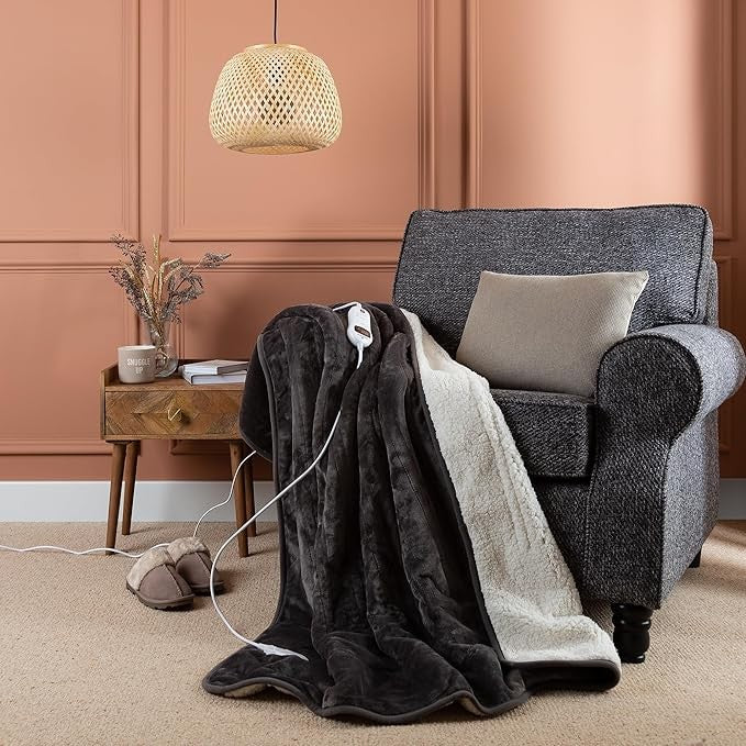 Electric Heated Throw Blanket Sherpa Fleece 10 Heat Timer Washable 130x160cm