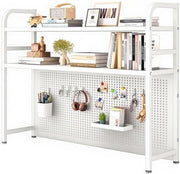 2-Tier Desktop Bookshelf Organizer | White Metal Countertop Rack 55x20x98cm